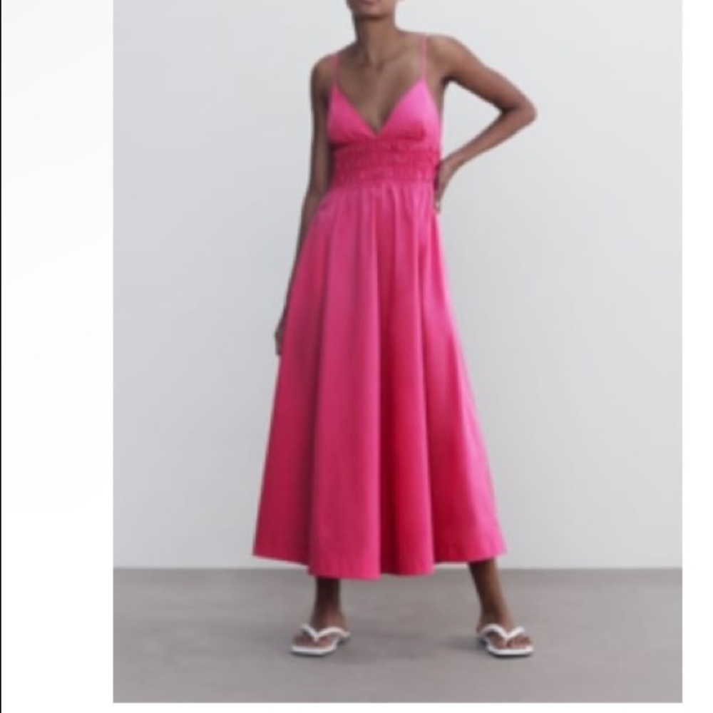 Zara Fuchsia Maxi Dress with Spaghetti Straps